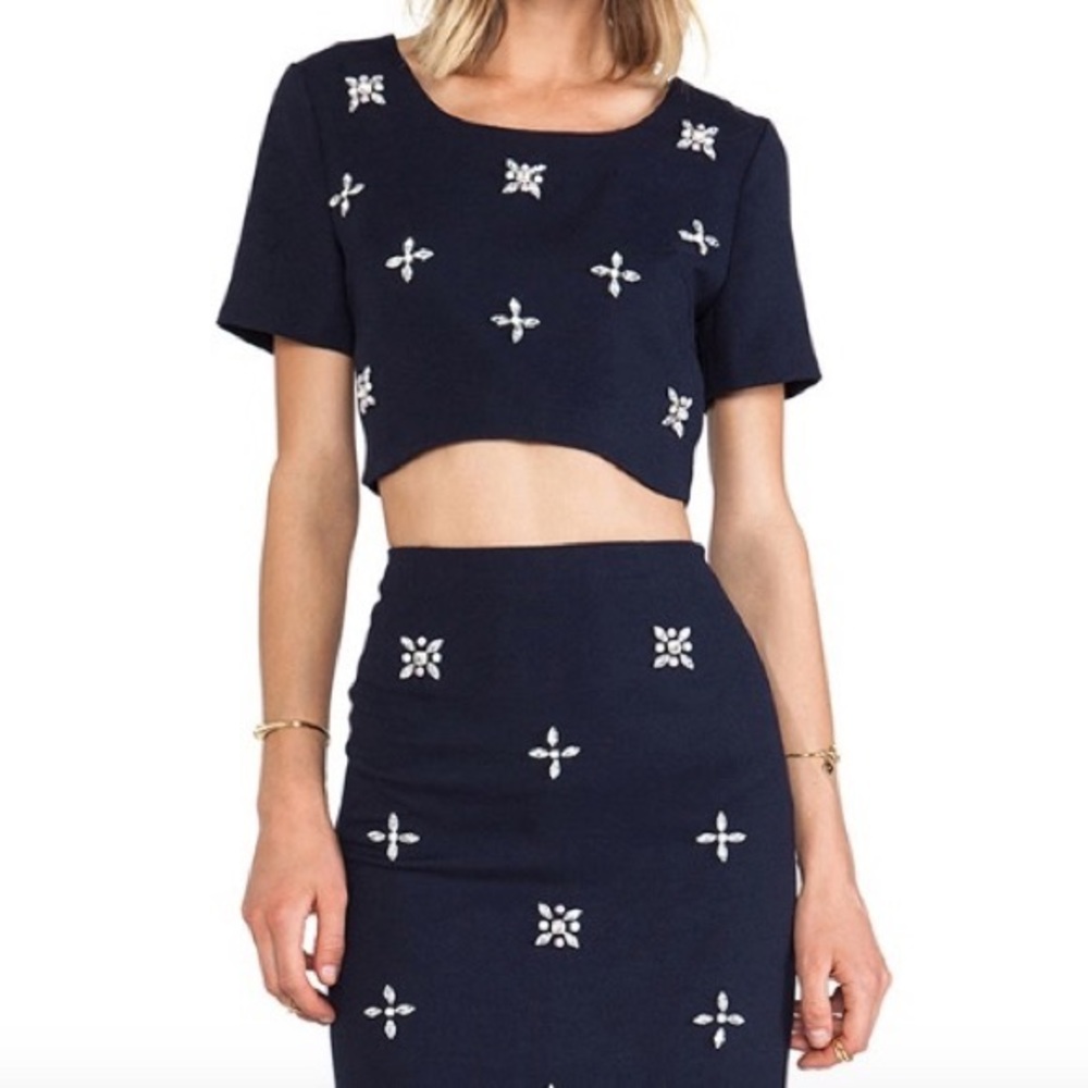 *NWT* J.O.A. Embellished Crop Top Skirt Set